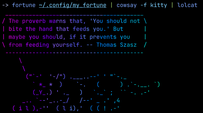 fortune -> cowsay -> lolcat